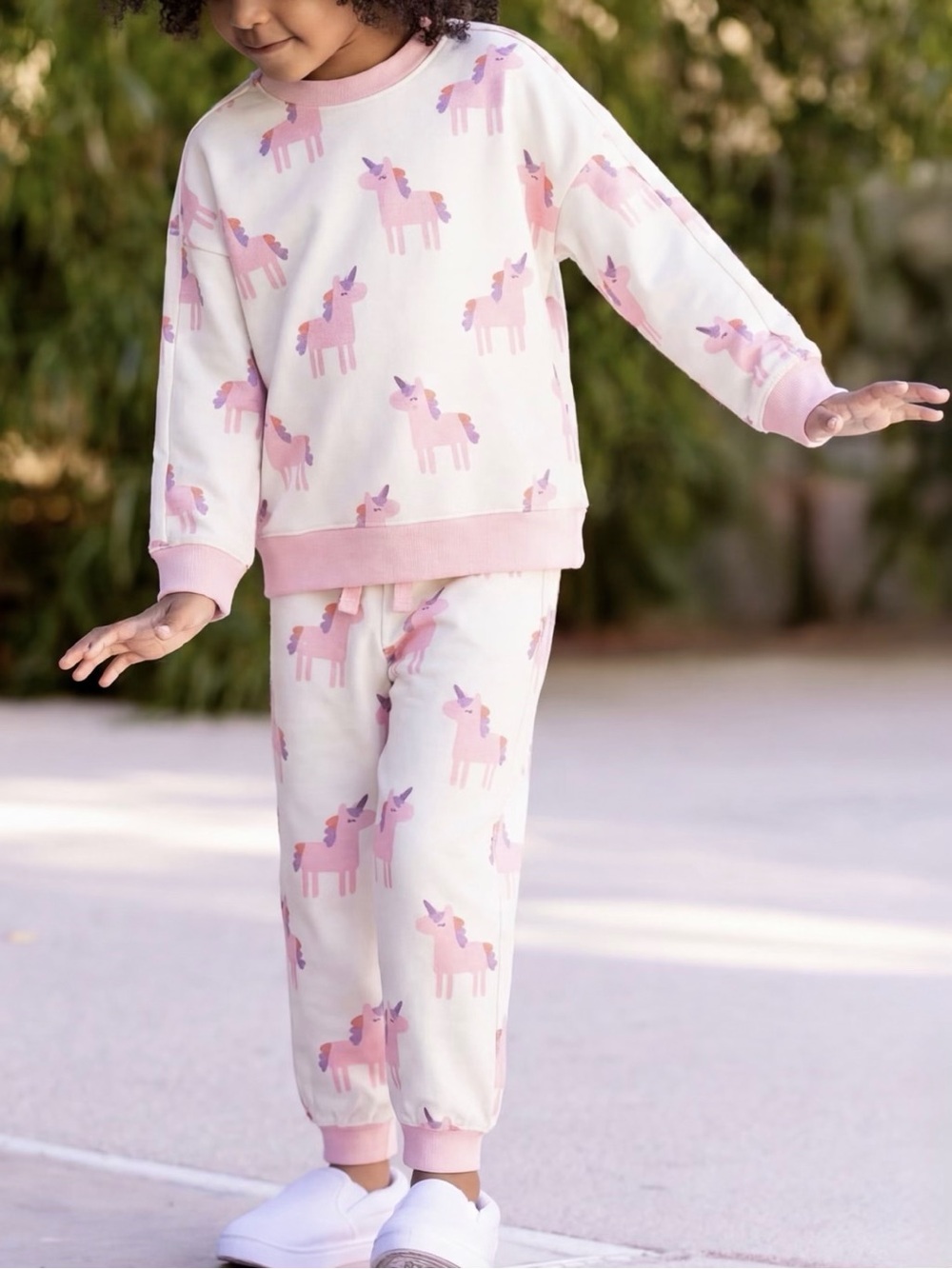 Organic Cotton Pink Unicorn Print Sweatsuit Set